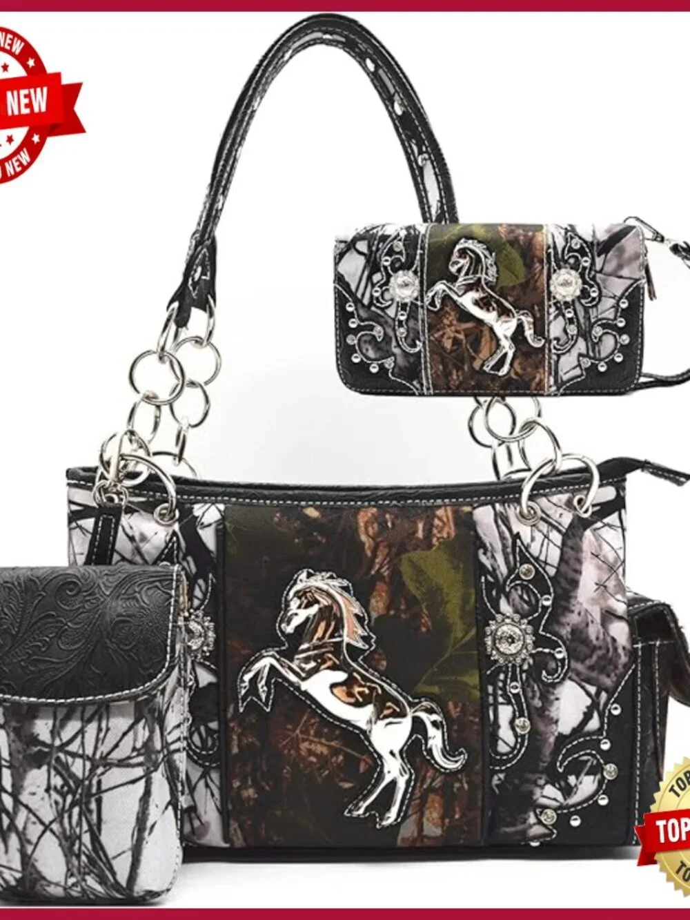 Western Cowgirl Handbag With Matching Wallet Set Studded Tooled Leather